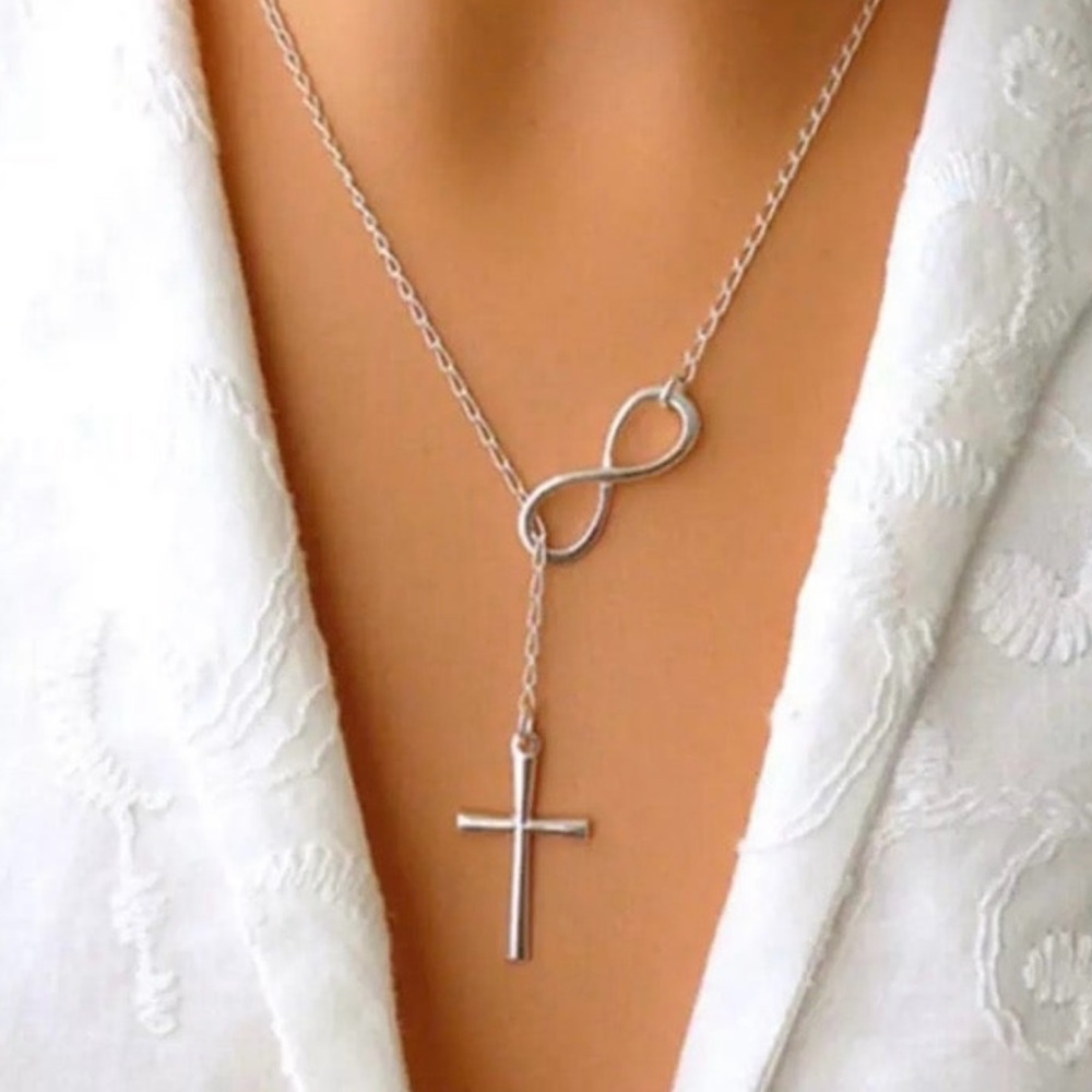 NEW Silver Infinity Cross Lariat Fashion Necklace